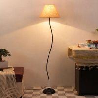 Ruby Beige Natural Fiber Floor Lamp with Black Iron Base