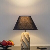BURFORD Small Distress White Finish  Wood Table Lamp With Black Cotton Shade