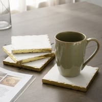 White Marble Square Coaster with Gold Foil, 4.5-inch Large Size