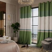 Stoa Paris Satin Long Door Curtains, Room Darkening Blackout Curtains, Pack of 2, Majestic Meadow -With Back Lining