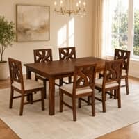 Globally Indian Anvaya Solid Sheesham Wood 6 Seater Dining Table Set 6 Chairs Beige