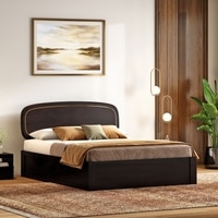 Nimbus Solid Wood Queen Size Bed With Hydraulic Storage (Mahogany Finish)