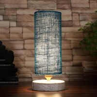 Maria Turquoise Jute lamp with White Brushed wood base