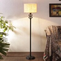 Holly White Natural Fiber Floor Lamp with Black Iron Base