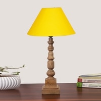 Devansh Yellow Cotton Table Lamp With  Wood Natural Base (10X10X21 Inches)-31