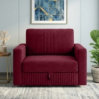 Alfon 1 Seater Velvet Pull Out Sofa Cum Bed with Storage In Maroon