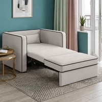 Elano Modern Premium 1 Seater Boucle  Pull Out Sofa Cum Bed with Improted Mechanism In off  White  Color