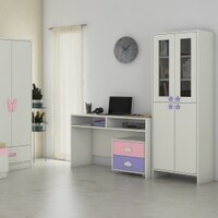 Renata Large Bookshelf cum Storage Cabinet with Toughened Glass Doors and Star Shaped Knobs in Ivory Persian Lilac Colour
