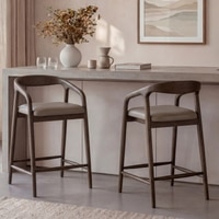 Zen Solid Wood Bar Stool (Danish Walnut Finish, Taupe Leatherette Colour)