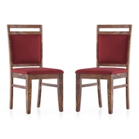 Alaine Solid Wood Dining Chair in Teak Finish & Rococo Red Colour - Set of 2