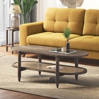 Tora XL Solid Wood And Cane With Glass Coffee Table In Danish Walnut Finish