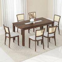 Brighton Xl 6 Seater Dining Table, Finish - Danish Walnut with Reed Dining Chair Set