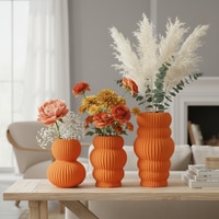 Vibrant Tangerine Ribbed Bubble Vases