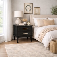 Poly Solid Wood Bed Side Table In Wood Stained Black Finish