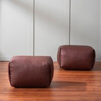 Cuboid Collection Brown Faux Leather Pouf Ottoman Set Of 2