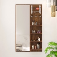 BLUEWUD Freddie Engineered Wood Wall Mount Dressing Table Organizer Makeup Vanity with Mirror, Storage Shelves, Bangle Holder & Hooks for Bedroom Living Room Home Furniture, DIY (Brown Maple)