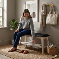 Scandinavian Ozel Bench Beige Natural Wood Finish