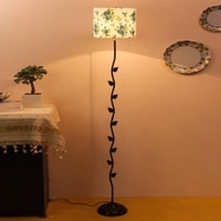 Cosette Multicolour Natural Fiber Floor Lamp with Black Iron Base