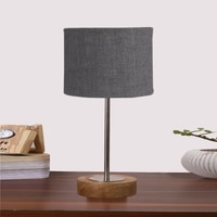 Devansh Grey Jute   Table Lamp With  Natural  Wood Base  & Steel Pipe (7X17 Inches)-17