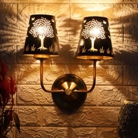 Devansh Metal Electric Wall Light in Gold Colour with Black Shade Count of 2 Lights
