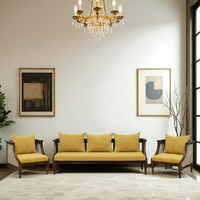 Heston 3+1+1 Seater Wooden Sofa in Yellow Fabric