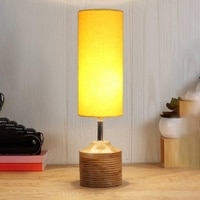 Katherine Wood Table lamp with Yellow cotton Shade