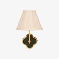 Clover Handicrafted Wall Lamp in Polished gold and K green and off white pleated Colour