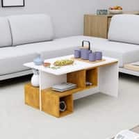 Hexa Engineered Wood Coffee Table With Storage In Frosty White And Giant Wood