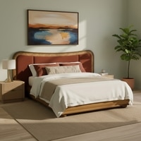 Elowen Softline King Size Bed in velvet With Oak wood Frame & Hydraulic Storage