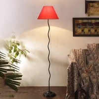 Holliday Zig Zag Iron Floor lamp with Cotton Conical Orange shade (Z33)
