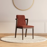 Harper Solid Wood Single Dining Chair In Danish Walnut Finish with Dark Coral Colour