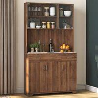 Hubert 6 Door Tall Display Cabinet in Classic Walnut Finish