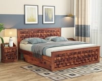 Moglis Solid Wood Queen  Size Bed With Drawer Storage Bed In Teak Finish