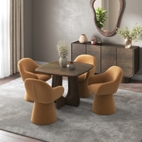 Aero Solid Wood 4 Seater Dining Table With 4 Selene Upholstered Accent Chair