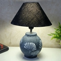 Matka Dotted Stone Grey Black Wooden Table Lamp in Grey
