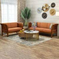 Haveli 3+2 Seater Wooden Sofa (Orange Colour, Honey Finish)