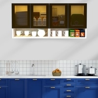 Aluminium Black Profile 4 Tinted Glass Handless Shutter  In Highland Pine Finish
