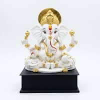 Devotional Siddhi Aura Ganesha Statue in White and Gold Colour