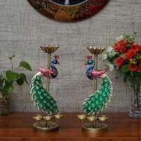 Desert Art Metal Handpainted Peacock Tealight Showpiece Set of 2
