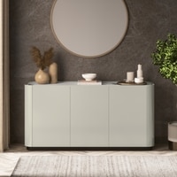 Dorian Engineered Wood Sideboard With Ceramic Top In Taupe High Gloss Finish