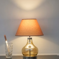 INGRAM Smoke Glass and Metal Table Lamp With Beige Cotton Shade