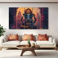 The Castle Decor Lord Ganesha Wall Painting Wooden Framed 27x48 Inch (Style 22)