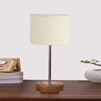 Devansh White Jute Table Lamp With  Natural  Wood Base  & Steel Pipe (7X17 Inches)-10