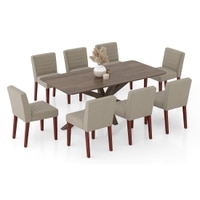 Anderson Solid Wood 8-Seater Dining Table With 8 Ludo Solid Wood Dining Chairs (Finish : Danish Walnut, Chair Colour : Shitake Beige)