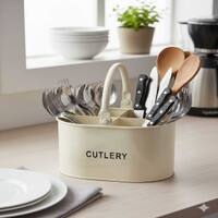 Galvanized Cutlery Holder In Beige Colour