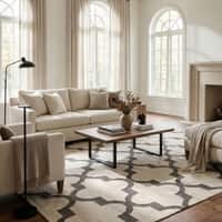 Jaipur Rugs Quatrefoil Trellis Wool 5x8 Feet Antique White And Liquorice Dhurrie Carpet