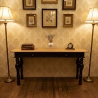 Lowe Solid Wood Console Table in Mango Natural & Walnut