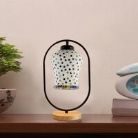 Devansh Multicolor Glass Wooden & Iron  Table Lamp -17 Inch Height - Plap