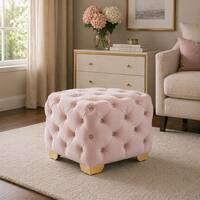 Doe Buck Damira Upholstered Velvet Tufted Ottoman in Pink Colour with Gold Base