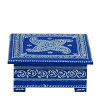 Desert Art MDF Hand Painted Blue Tea Coaster Set with 6 Coasters and Holder